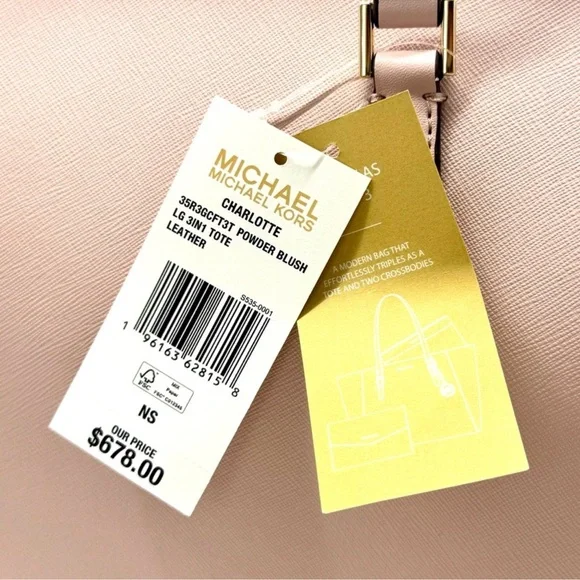 Michael Kors Charlotte LG Tote Bag 3 IN 1 Leather Shoulder Bag Powder Blush